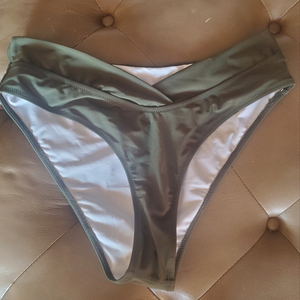 Womens Deep Olive High Leg Bikini Bottoms  Size XL